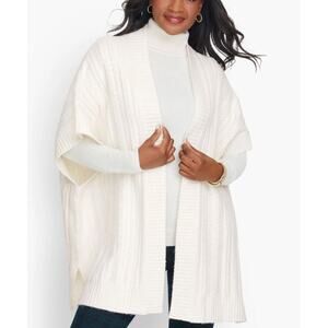 Talbots Sweater Women’s M/L Ivory Cable Knit Ruana Oversized Wrap Poncho